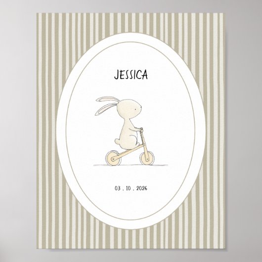 Custom Cute Bunny Nursery Name Date Poster ポスター (正面)
