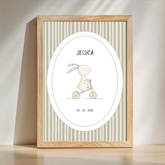 Custom Cute Bunny Nursery Name Date Poster ポスター