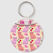 Custom Cute Cat Cherry Floral Pattern キーホルダー (正面)