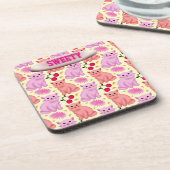 Custom Cute Cat Cherry Floral Pattern コースター (左側)