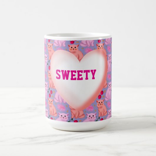 Custom Cute Cat Cherry Floral Pattern コーヒーマグカップ (中央)