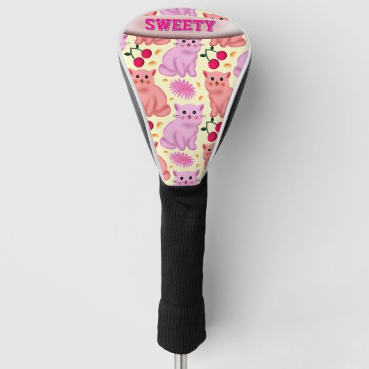 Custom Cute Cat Cherry Floral Pattern ゴルフヘッドカバー (正面)