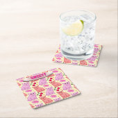 Custom Cute Cat Cherry Floral Pattern スクエアペーパーコースター (インサイチュ)