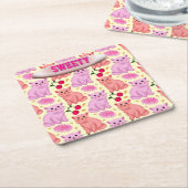 Custom Cute Cat Cherry Floral Pattern スクエアペーパーコースター (アングル)