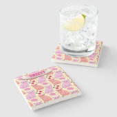 Custom Cute Cat Cherry Floral Pattern ストーンコースター (横)