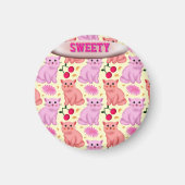 Custom Cute Cat Cherry Floral Pattern マグネット (正面)