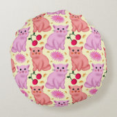 Custom Cute Cat Cherry Floral Pattern ラウンドクッション (裏面)