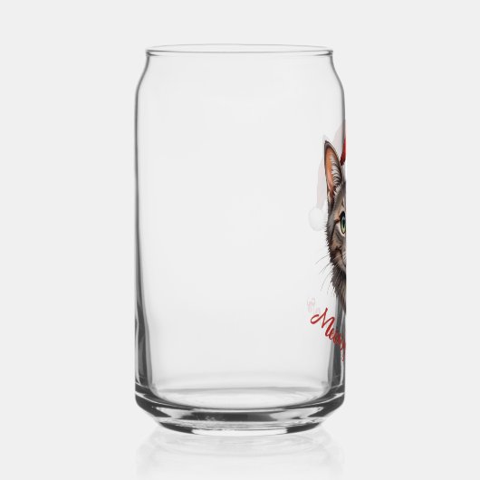 Custom Cute Christmas Cat with Santa Hat ガラス缶 (右)