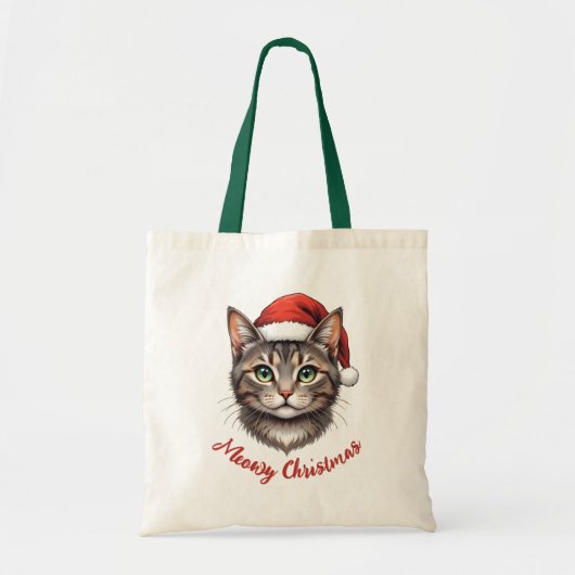 Custom Cute Christmas Cat with Santa Hat トートバッグ (正面)
