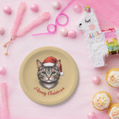 Custom Cute Christmas Cat with Santa Hat ペーパープレート (パーティー)