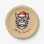 Custom Cute Christmas Cat with Santa Hat ペーパープレート (正面)