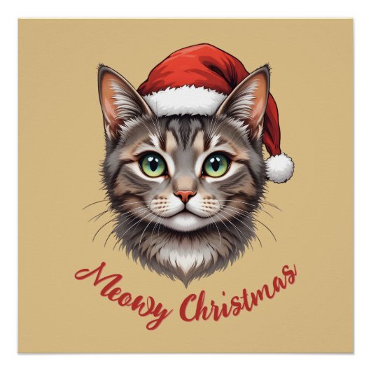 Custom Cute Christmas Cat with Santa Hat ポスター (正面)