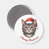 Custom Cute Christmas Cat with Santa Hat マグネット (正面/裏面)