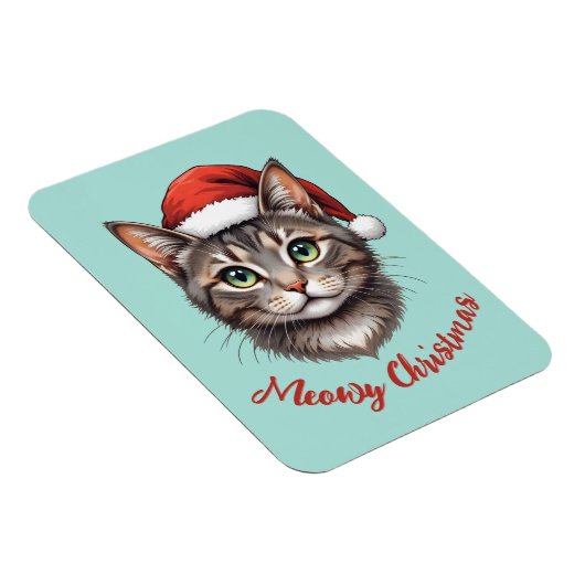 Custom Cute Christmas Cat with Santa Hat マグネット (右側)