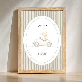 Custom Cute Duck Race Car Nursery Name Date Poster ポスター