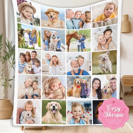 Custom Cute Family 20 Photos Collage Simple シェルパブランケット
