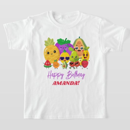 Custom Cute Fruit Happy Birthday Kids T-Shirt Tシャツ (レイダウン)