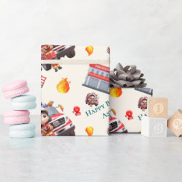 Custom Cute Fun 3D Firefighter Girls Birthday | ラッピングペーパー