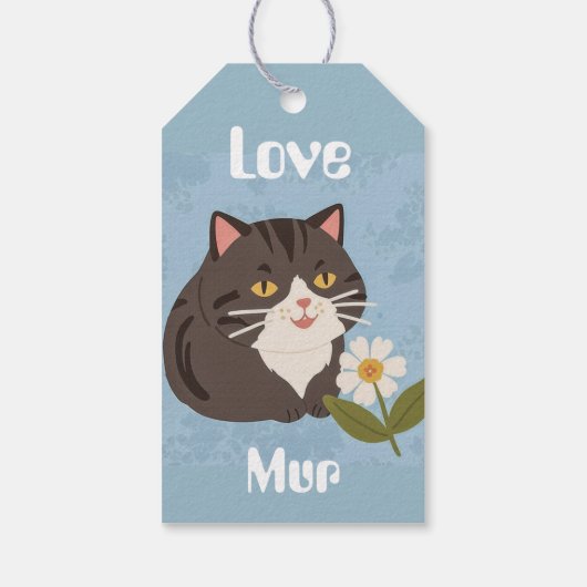 Custom Cute Gray Cat with Mur and Love ギフトタグ (裏面)