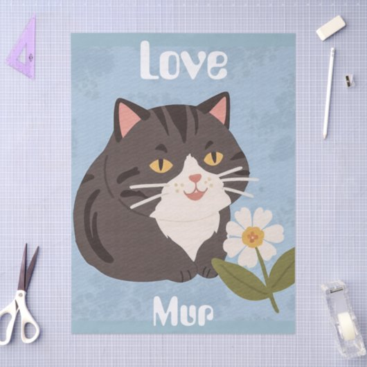 Custom Cute Gray Cat with Mur and Love 薄葉紙 (クラフト)