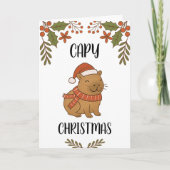 Custom Cute Hand Drawn Capybara Pun Christmas カード (正面)