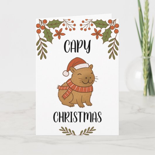 Custom Cute Hand Drawn Capybara Pun Christmas  カード (正面)