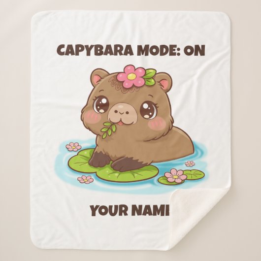 Custom Cute Kawaii Capybara Mode シェルパブランケット (正面)