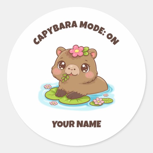 Custom Cute Kawaii Capybara Mode ラウンドシール (正面)