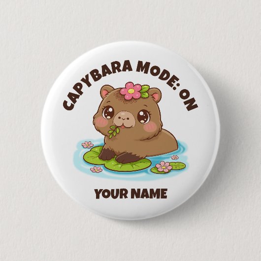 Custom Cute Kawaii Capybara Mode Button 缶バッジ (正面)