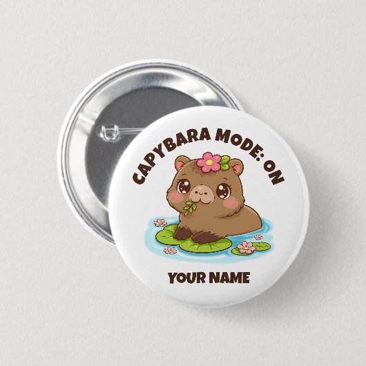 Custom Cute Kawaii Capybara Mode Button 缶バッジ (正面&裏面)