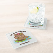 Custom Cute Kawaii Capybara Mode Glass Coaster ガラスコースター (アングル)