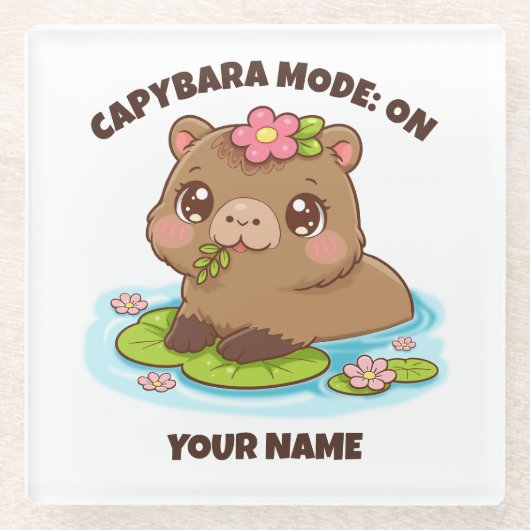 Custom Cute Kawaii Capybara Mode Glass Coaster ガラスコースター (正面)