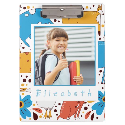 Custom Cute Kid Name & Photo Animal Clipboard クリップボード (正面)