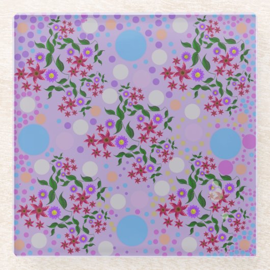 Custom Cute Kidcore Confetti Floral & Vine Pattern ガラスコースター (正面)