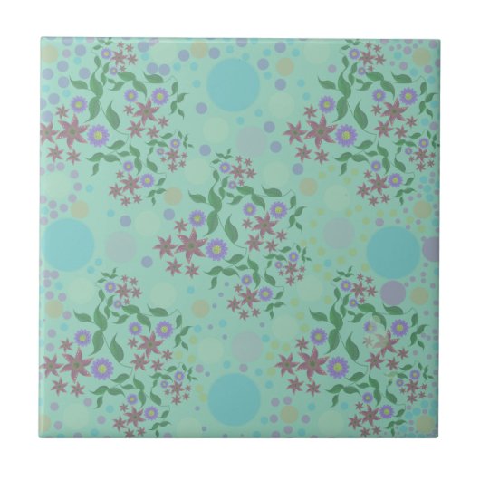 Custom Cute Kidcore Confetti Floral & Vine Pattern タイル (正面)