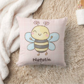 Custom cute lovely bee Pastel Nursery Pink クッション (ブランケット)