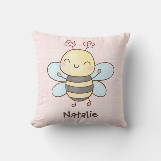 Custom cute lovely bee Pastel Nursery Pink クッション (正面)
