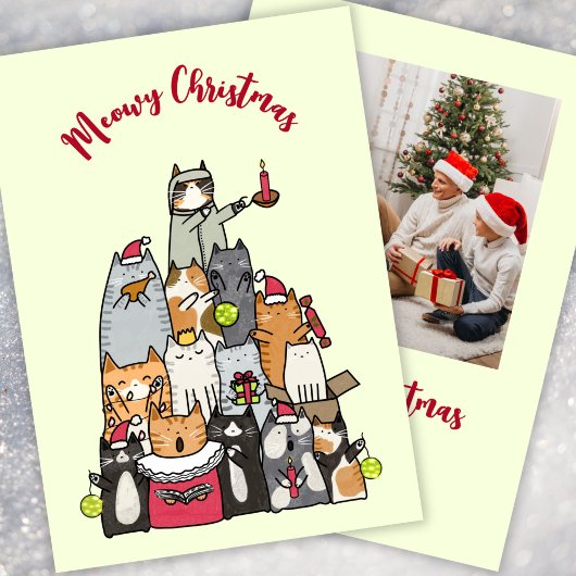 Custom Cute Meowy Christmas Cartoon Cats Photo シーズンカード