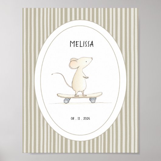 Custom Cute Mouse Nursery Name Date Poster ポスター (正面)