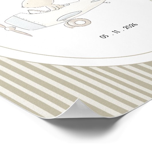 Custom Cute Pilot Bunny Nursery Name Date Poster ポスター (角)