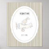 Custom Cute Pilot Bunny Nursery Name Date Poster ポスター (正面)