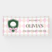 Custom Cute Pink Bow Girls Golf 2nd Birthday Party 横断幕 (横)