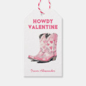 Custom Cute Pink Cowboy Boot Howdy Valentine's  ギフトタグ (正面)