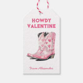 Custom Cute Pink Cowboy Boot Howdy Valentine's  ギフトタグ