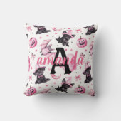 Custom Cute Pink Halloween Pattern With Black Dogs クッション (正面)