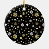 Custom Cute Puppy Photo On White Gold Snowflakes セラミックオーナメント (裏面)