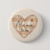 Custom cute rustic heart Tartan pattern Brown 缶バッジ (正面)