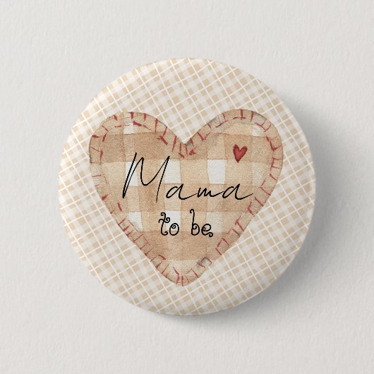 Custom cute rustic heart Tartan pattern Brown 缶バッジ (正面)