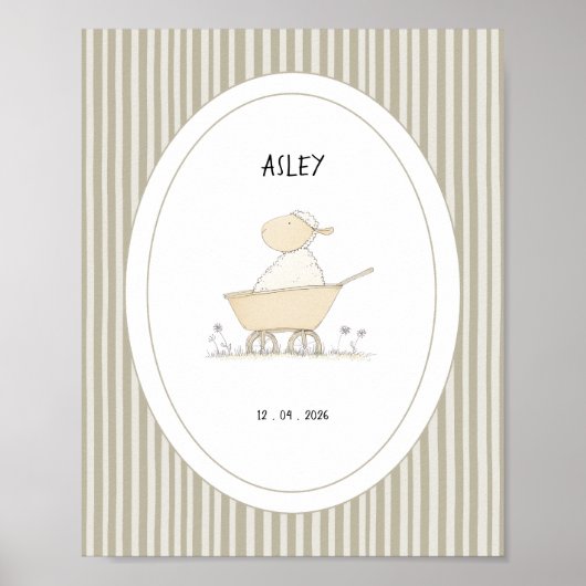 Custom Cute Sheep Nursery Name Date Poster ポスター (正面)