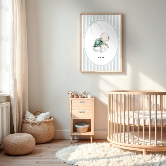 Custom Cute Turtle – Baby Shower Newborn Name Gift ポスター